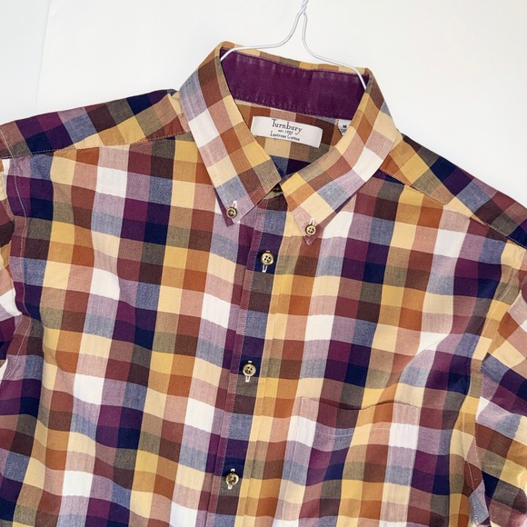 Turnbury Other - Turnbury Mens Lustrous Cotton Plaid Button Down Shirt Purple Gold Brown Size M